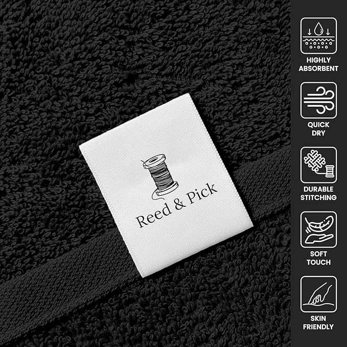 Reed&Pick Salon Towels – 50 Pack Black Hand Towels 100% Cotton Spa Towel – 16x27 inches Highly Absorbable Facial, Gym, Hair, Face, Bulk Small Towels