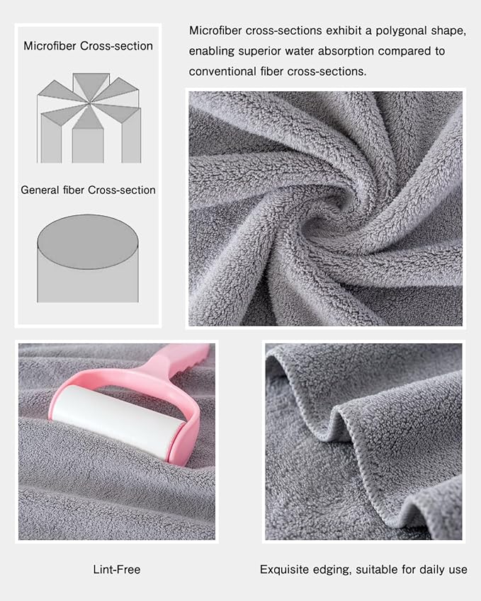 sakano Microfiber Bath Towel Set Ultra Soft Absorbent Speedy Drying Fade Resistant, 4 Bath Towels and 4 Hand Towels, Perfect for Family Bathroom, Gym, and Spa Use - Light Grey