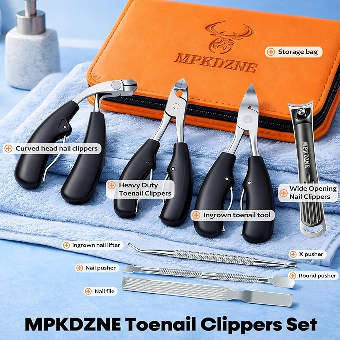 2026 Heavy Duty Toenail Clippers for Thick Nails, 7-in-1 Pedicure Kit with Catcher for Seniors & Men, Professional Wide Jaw Ingrown Toe Nail Clipper Set, Podiatrist Tool