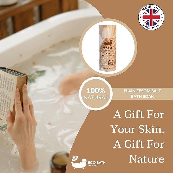 Eco Bath London Plain Epsom Salt Bath Soak – Tube 2.2 LB (1kg) | Made in UK | Made with 100% Pure Epsom Salt | Magnesium Bath Salts for Skin Care