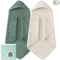 Yoofoss Hooded Baby Towels for Newborn 2 Pack 100% Muslin Organic Cotton Baby Bath Towel with Hood for Babies, Infant, Toddler and Kids, Large 32x32Inch, Soft and Absorbent Newborn Essential