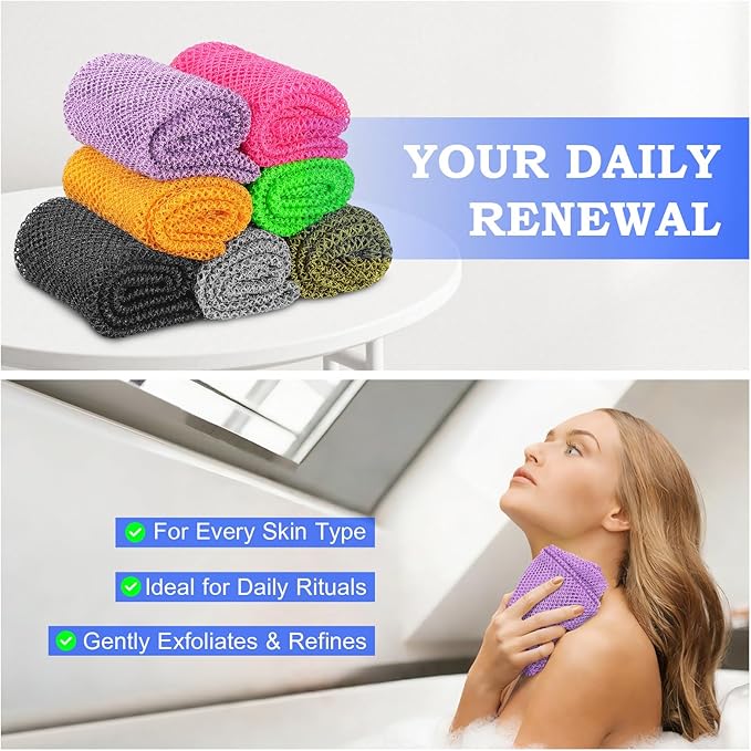 African Net Sponge - Deep Exfoliating Body Scrubber - Ultra Long African Net Sponge Reaches All Back Areas, Gently Buffs Away Dry Flaky Skin for a Renewed Feel, Home Spa Experience（Purple）