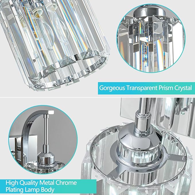 4-Light Crystal Vanity Light, Modern Chrome Bathroom Wall Sconce with K9 Crystal Shades, 32.67" Long Over Mirror Lighting for Vanity, Makeup, Hallway, Elegant & Easy Install