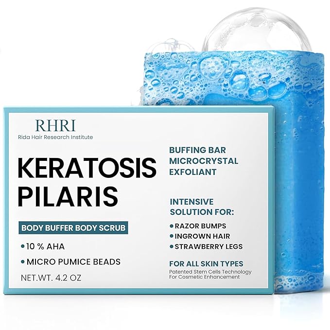 Body Soap for Keratosis Pilaris | Exfoliating Soap Scrub with 10% AHA & Micro Pumice Beads | Buffingbar for Smooth Skin, Strawberry Legs, Ingrown Hair & Razor Bumps | Bar Soap for Men and Women 4.2 oz