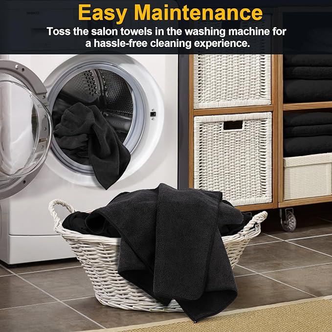 UNIMADE Salon Towels 2 Pack, Microfiber Barber Towels Bulk, (16x29 inches) Hair-Drying Cloth Super Soft Black Hand Cloth for Gym, Bath, Spa Use and Home Beauty Care(Not Bleach Proof)