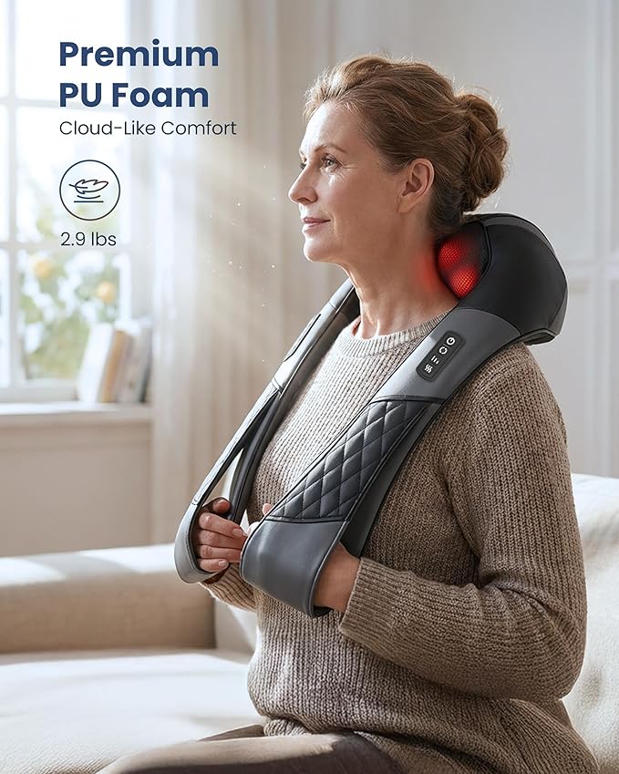 COMFIER Cordless Neck Massager, Shiatsu Shoulder Massager with Heat, 3D Kneading Back Massager Pillow, Mother Day Gift, Black