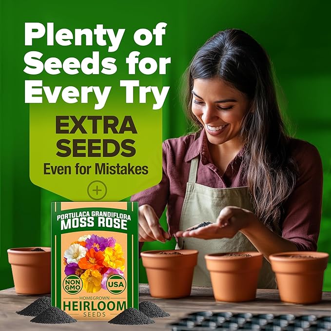 HOME GROWN 23,500+ Moss Rose Seeds (Bulk Pack) Annual Flower for Ground Cover - Heirloom Portulaca Seeds for Planting Outdoors - Great for Low-Maintenance Gardens (Portulaca grandiflora)