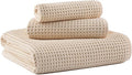 MICROFI New Microfiber Waffle Bath Towels, 3 Pieces, Oversized, Soft, Absorbent, Fast Drying, Lint Free, Includes Bath, Face and Hand Towels 430 GSM (Champagne)