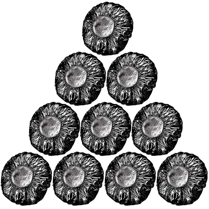 12 Pieces Deep Conditioning Caps Aluminum Foil Reusable Hair Processing Hair Coloring Shower Caps for Home Salon Use(12 Inch,Black)