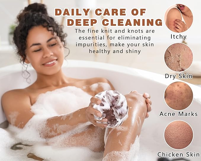 2 Pack African Net Sponge Exfoliating Body Scrubber Bath Sponge for Daily Use (Black+Dark Brown)
