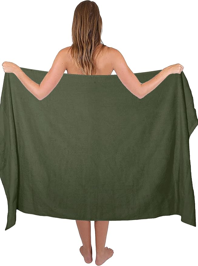 Belizzi Home Premium Cotton Oversized 2 Pack Bath Sheet 35x70-100% Pure Cotton - Ideal for Everyday use - Ultra Soft & Highly Absorbent - Machine Washable - Olive Green