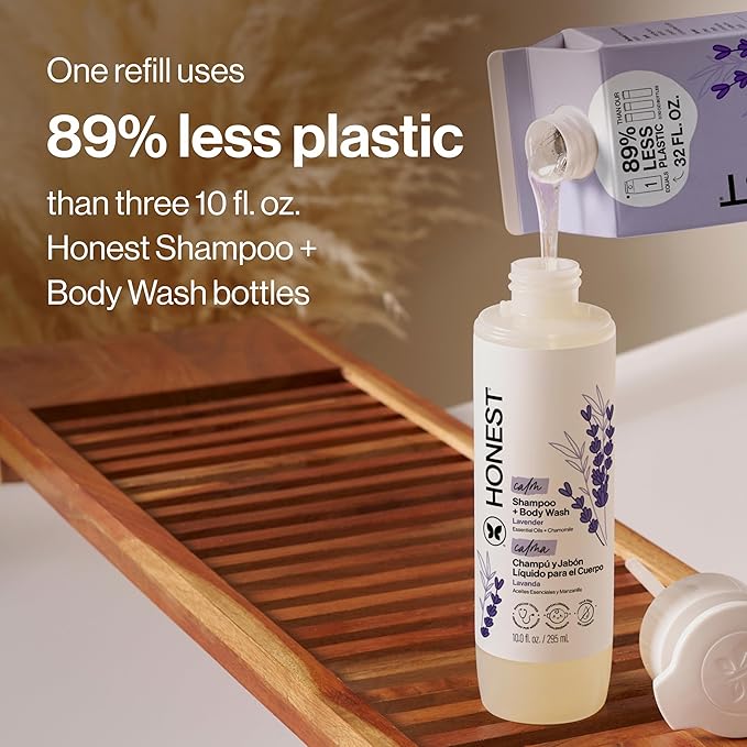 The Honest Company 2-in-1 Cleansing Shampoo Body Wash Refill Carton Gentle for Baby, Naturally Derived, Tear-free, Hypoallergenic, Lavender Calm, 32 fl oz (Pack of 6)