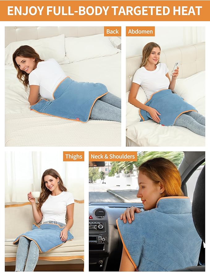 Vofuoti Heating Pad for Neck and Shoulders,12V Portable Cordless Heating Pads with 15000mAh Battery and Massager, Weighted Electric Heated Neck Shoulder Wrap 3 Heat Settings, Gifts for Women Men