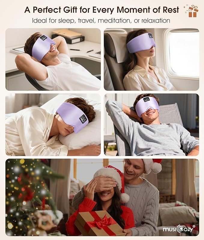 MUSICOZY 3D Silk Bluetooth Sleep Mask Headphones, Mulberry Silk Eye Mask with Ultra-Thin Wireless Speakers, Bluetooth 5.4 Sleeping Headphones for Side Sleepers, Music Sleep Mask Gifts for Men Women