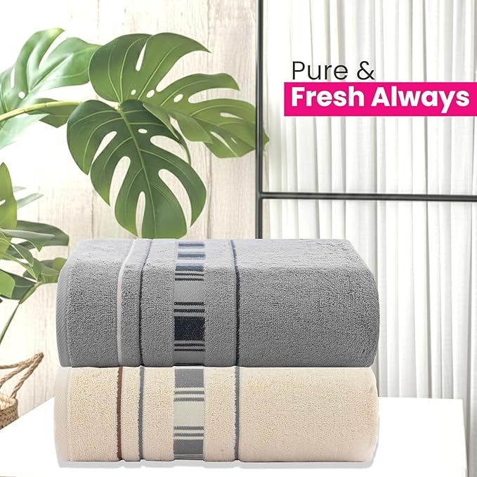 CASA COPENHAGEN X Line 2Pcs 100% Egyptian Cotton Large Designer Bathsheet Towels Gift Set- Grey - Cream, 600GSM, 35"x70" 2Bath Sheet Towels for Bathroom Set for Women & Men
