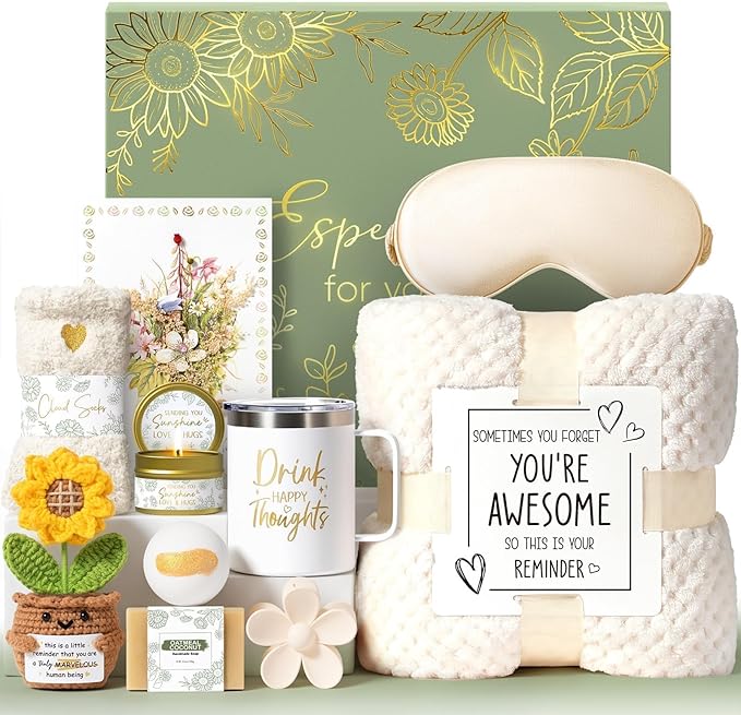 Birthday Gifts for Women Self Care Get Well Soon Gift Baskets, Spa Care Package Thinking of You Gift Set, Sympathy Inspirational Sunflower Mothers Day Easter Gifts for Women Her Mom Friend Sister Wife