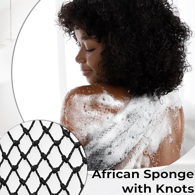Authentic African Net Sponge with Knots - Afro Scrubber Bath Loofah Exfoliating Net Sponge for Shower - 4 Pack African Bath Sponges Exfoliator for Most Skin Types Back Scrub Washer Accessories