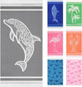 Genovega Oversized Cotton Turkish Beach Towels 72"x36" Lightweight Quick Dry Sandless Pool Swim Towel Large No Sand Compact Blanket Adult Travel Essentials Cruise Accessories Must Haves Grey Dolphin