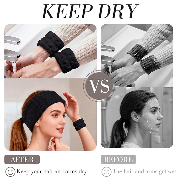 DiyJibb 9 Pcs Spa Headband for Washing Face,Skincare Headband and Wristband Set,Women Teen Girls Facial Hairbands for Washing Face, Makeup, Sports, Yoga(Apricot+Grey+Black)