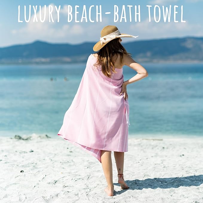 Ray Silver Turkish Beach Towel – 100% Cotton 40x71 Quick Dry Oversized Sand Free Lightweight Blanket for Travel Camping Bath Sauna Pool Gym Yoga (1pc - S-Pink)