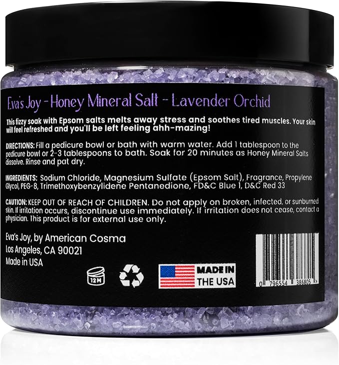 Eva's Joy Lavender Orchid Mineral Bath and Foot Soak, Made with Epsom Salt Crystals, Oil-Free, Exfoliating & Nourishing, Relaxing Lavender Scent, Cleanses & Hydrates Skin, 16 oz