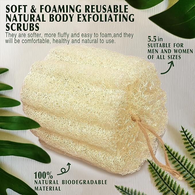 Natural Shower Loofah Sponge, Bath Exfoliating Loofa Body Scrubber, Soft and Easy Foaming Spa Luffa Sponges (2Pack)
