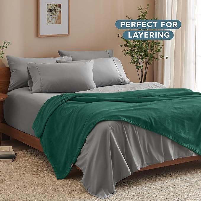 Bare Home Fleece Blanket - Twin/Twin Extra Long - Ultra-Soft Lightweight for Bed, Sofa, and Couch - Luxury Microplush - Cozy Warm Blanket (Twin/Twin XL, Forest Green)