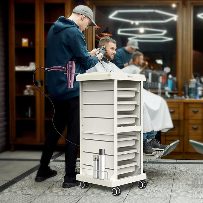 TASALON Salon Trolley Cart for Salon Station - Space Saving Salon Rolling Cart for Extra Storage - Hair Salon Beauty Cart - 6-Tray Salon Cart - Multipurpose Tool Cart - Tattoo Tray-White