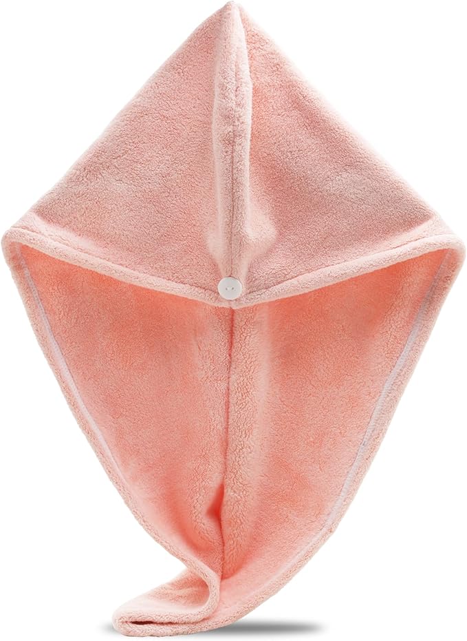 Microfiber Hair Towel Wrap, Hair Turban Towel Super Absorbent Twist Turban Dry Hair Caps with Buttons Bath Loop Fasten Salon Dry Hair Hat