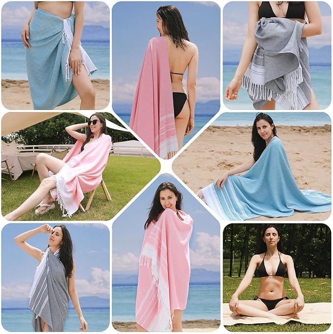 Genovega 6 Oversized Cotton Turkish Beach Bath Towel Set Bulk 74"x38" Extra Large Sand Free Quick Dry Swimming Camping Pool Clearance Towels Blanket Essentials Adult Multi Stripe
