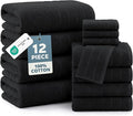 CASA PLATINO 100% Cotton Towel Set for Bathroom - 12 Piece - Super Soft, Hotel Quality - 4 Bath, 4 Wash Cloths, 4 Hand Towels for Bathroom - Classic, Best Value Pack, Ideal for Spa & Daily Use - Black