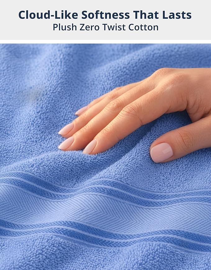 LANE LINEN Bathroom Towels Set of 18 – Zero Twist, 100% Mercerized Cotton Towel, 6 Bath, 6 Handtowel & 6 Washcloths, Luxury Hotel Design, Perfect for Salon & Guests, Machine Washable – Cerulean Blue