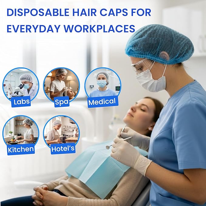 Disposable Bouffant Caps 21 Inch Non Woven Hair Net Elastic Head Cover For Food Service Kitchen Salon Lab Spa And Hygiene Use