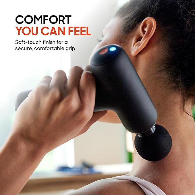 Sharper Image PowerBoost Core Mini Massage Gun [2026 Version] Deep Tissue Percussion Massager with 6 Speeds for Back & Full Body Muscle Pain Relief, Portable with 4 Attachments & Carry Pouch