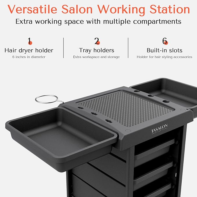 TASALON Salon Trolley - Space Saving Rolling Cart for Extra Storage - 6-Tray Multipurpose Salon Cart - Tattoo Tray