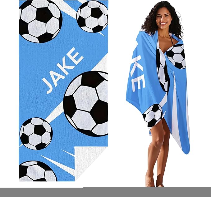 Personalized Beach Towel With Name, Custom Beach Towel with Text, Customized Football Microfiber Pool Towel, Quick Dry & Absorbent Swim Towel for Adult,Anniversary, Birthday, Summer Holiday,vacation