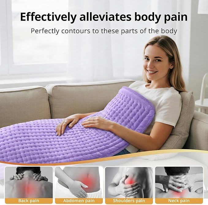 Heating Pad for Back Pain Relief, Mothers Day Gifts, 17" X 33" XXX-Large Heating Pads for Period Cramps, Electric Heating Pad XL with 6 Heating Settings,Moist Dry Heat, Auto-Off, Light Purple