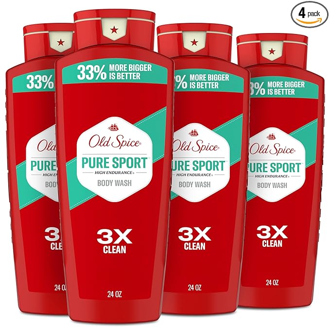 Old Spice Refreshing Body Wash for Men, High Endurance, 3X Defense, 24/7 Shower Fresh with Long Lasting Scent, Pure Sport Scent, 24 oz (Pack of 4)