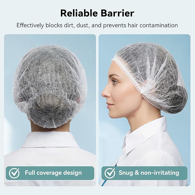 MaopaoBeauty Hair Nets for Food Service Workers -100pcs Disposable Bouffant Caps for Women & Men,Hair Nets for Women Hair Cap Hair Cover for Work -21 inch/White