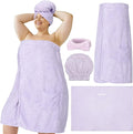 Tigeen Plus Size Towel Wrap for Women Spa Robe Set with Shower Hair Drying Turban Cap Towel Headband Adjustable Bathrobe