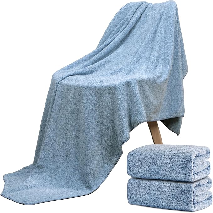 SEISSO 2 Pack Extra Large Bath Towels 63"x35", Bath Sheets for Sensitive Skin 70% Polyester 30% Viscose Fiber from Bamboo, Super Soft, Highly Absorbent & Quick Dry, Oversized Shower Towels
