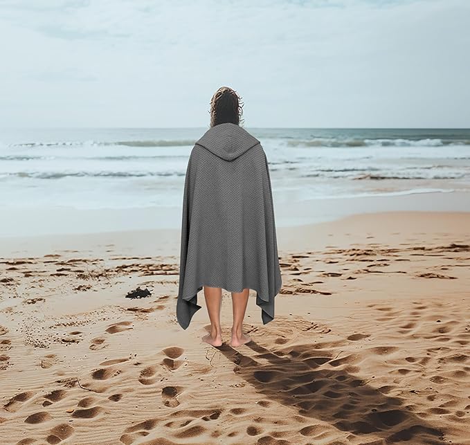 COTTON CRAFT Hooded Bath Towel – Oversized 35 x 70 Waffle Weave Towel with Hood for Adults - 100% Ringspun Cotton Pool Bath Sheet Wrap with Hood - Soft Super Absorbent Quick Dry – 450 GSM – Grey
