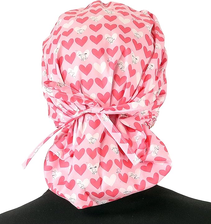 Sparkling EARTH Banded Bouffant Surgical Scrub Ponytail Working Caps and Built-in Sweatband - 100% Cotton - Made in The USA