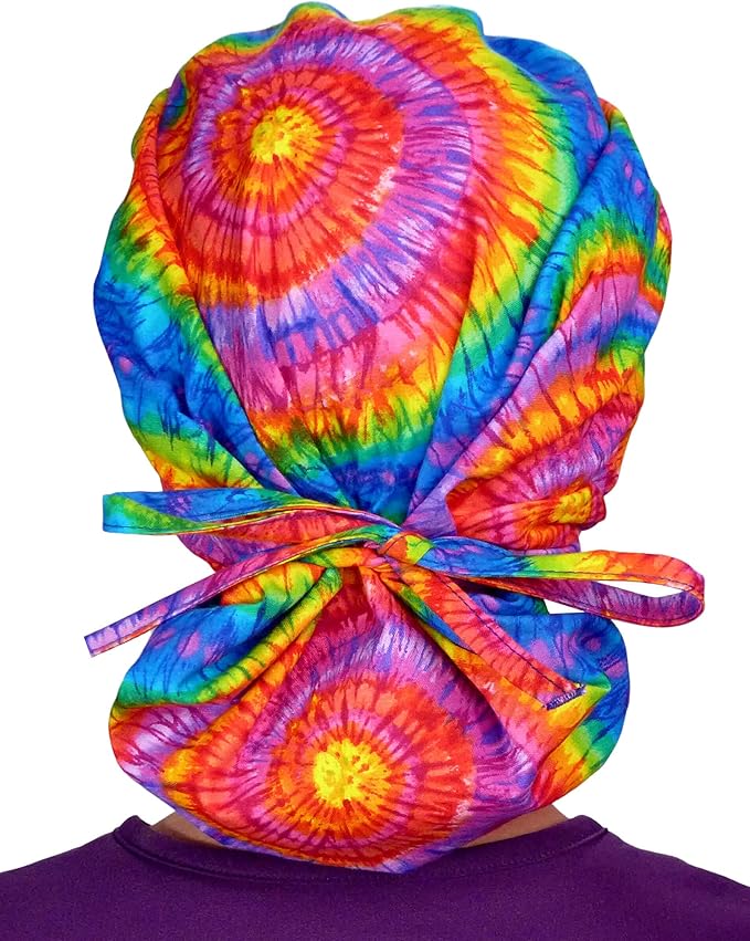Sparkling EARTH Banded Bouffant Surgical Scrub Ponytail Working Caps and Built-in Sweatband - 100% Cotton - Made in The USA