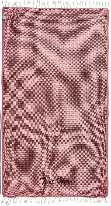 Personalized Embroidered Beach Towel | Throw Blanket, Easy to Carry, Sand Free, Highly Absorbent, Quick Dry, Turkish Towels for Camping Bath Sauna Beach Gym Pool Yoga SPA by Lahammam, Malta, Red