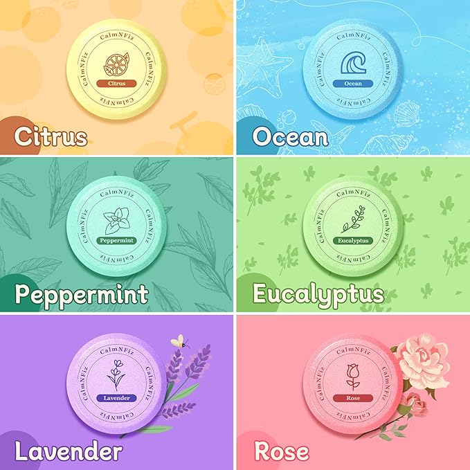CalmNFiz 6 Pack Shower Steamers Aromatherapy, Birthday Gifts for Women Men, Mother’s Day Gifts for Wife Mom Grandma Daughter Teen, Relaxation Self Care Natural Essential Oil