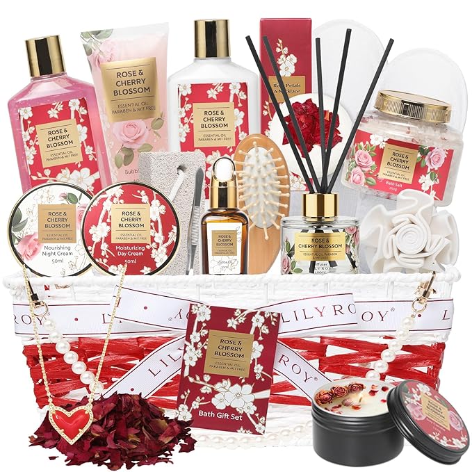 Mother‘s Day Gift Basket for Women, Gifts for Women - Rose Spa Gift Basket for Women, Bath and Body Gift Sets for Mom, Skin Care Set for Women | Spa Kit, Gifts for Christmas, Valentines Day, Birthday