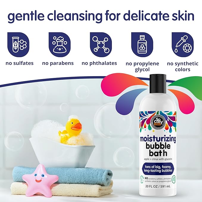 SoCozy Moisturizing Bubble Bath for Kids, Apple & Citrus Scent, with Aloe Vera and Glycerin, 20 FL OZ
