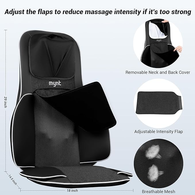 Mynt Back and Neck Massager for Pain Relief Deep Tissue,3D Shiatsu Acupressure Neck Back Massager with Heat, Seat Massager for Full Body Relaxation Black