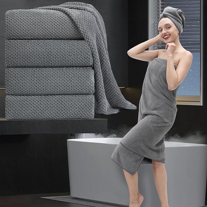 Extra Large Bath Towel Set of 4 (35"x70"),Oversized Bath Sheet Super Soft Highly Absorbent Jumbo Bathroom Towel Set Microfibers Quick Dry Shower Towel for Hotel,Bathroom,Guest,Spa,Gym (Dark Gray)